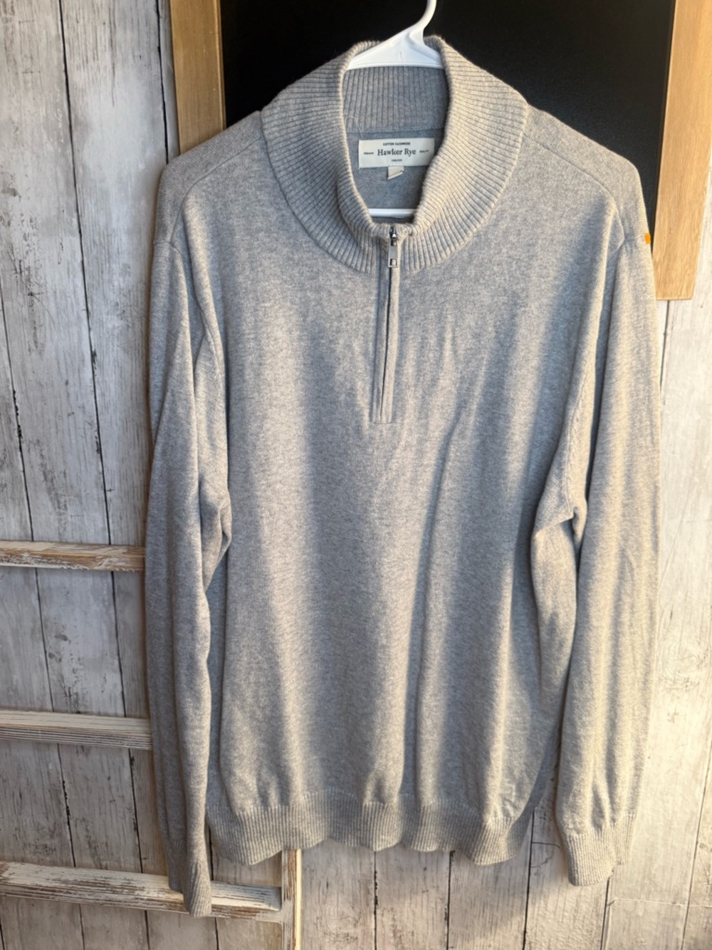 Men’s Large Hawker Rye 1/4 Zip Gray Sweater Cotton Cashmere blend